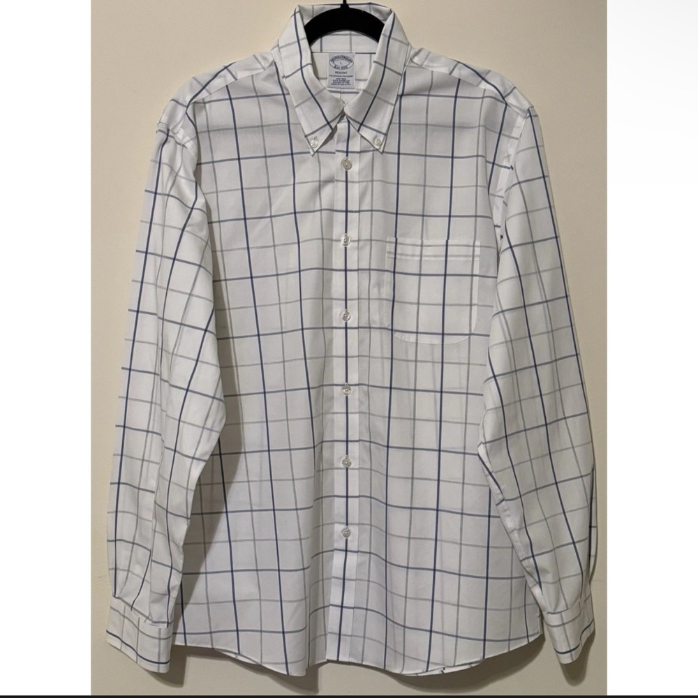 Brooks Brothers Button Down Shirt Mens Large Regent Fit Blue/grey